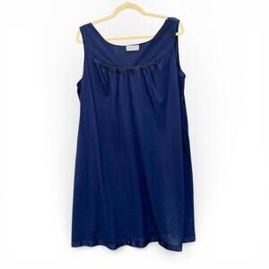 Vintage Vassarette Navy Blue Embroidered Nylon Slip Dress